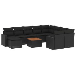 vidaXL Set de sofás de jardín 11 pzas y cojines ratán sintético negro