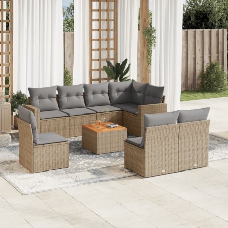 vidaXL Set de sofás de jardín 9 pzas con cojines ratán sintético beige