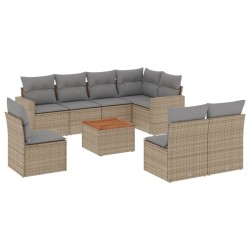 vidaXL Set de sofás de jardín 9 pzas con cojines ratán sintético beige