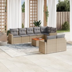 vidaXL Set de sofás de jardín 9 pzas con cojines ratán sintético beige
