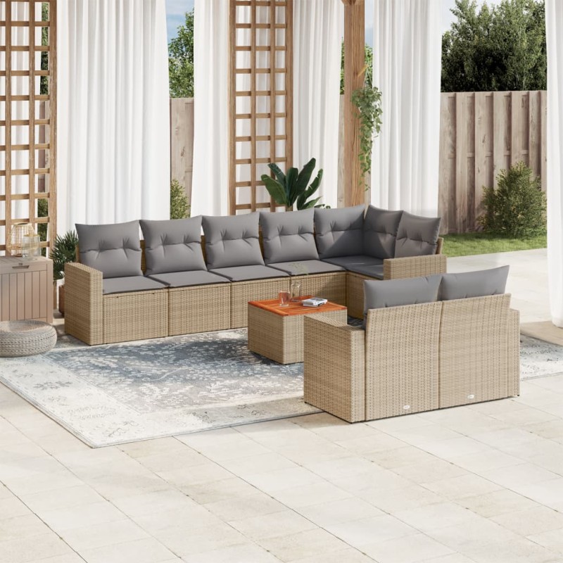 vidaXL Set de sofás de jardín 9 pzas con cojines ratán sintético beige vidaXL Set de sofás de jardín 9 pzas con cojines ratán sintético beige
