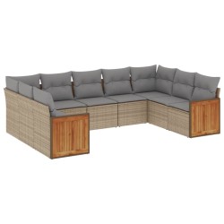 vidaXL Set de sofás de jardín 9 pzas con cojines ratán sintético beige