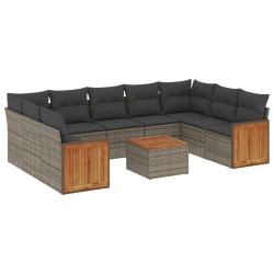 vidaXL Set de sofás de jardín 10 pzas con cojines ratán sintético gris