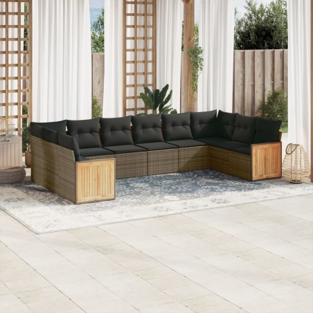 vidaXL Set de sofás de jardín 10 pzas con cojines ratán sintético gris