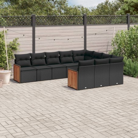 vidaXL Set de sofás de jardín 10 pzas cojines ratán sintético negro