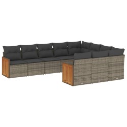 vidaXL Set de sofás de jardín 10 pzas con cojines ratán sintético gris