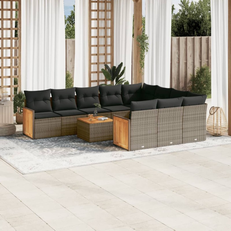 vidaXL Set de sofás de jardín 11 pzas y cojines ratán sintético gris vidaXL Set de sofás de jardín 11 pzas y cojines ratán sintético gris