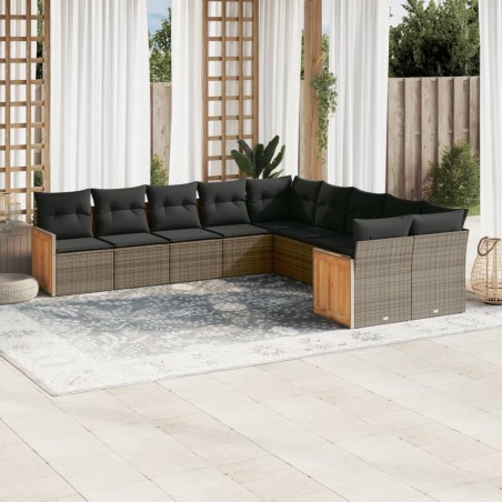 vidaXL Set de sofás de jardín 10 pzas con cojines ratán sintético gris