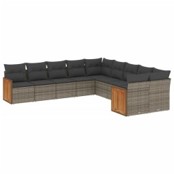 vidaXL Set de sofás de jardín 10 pzas con cojines ratán sintético gris