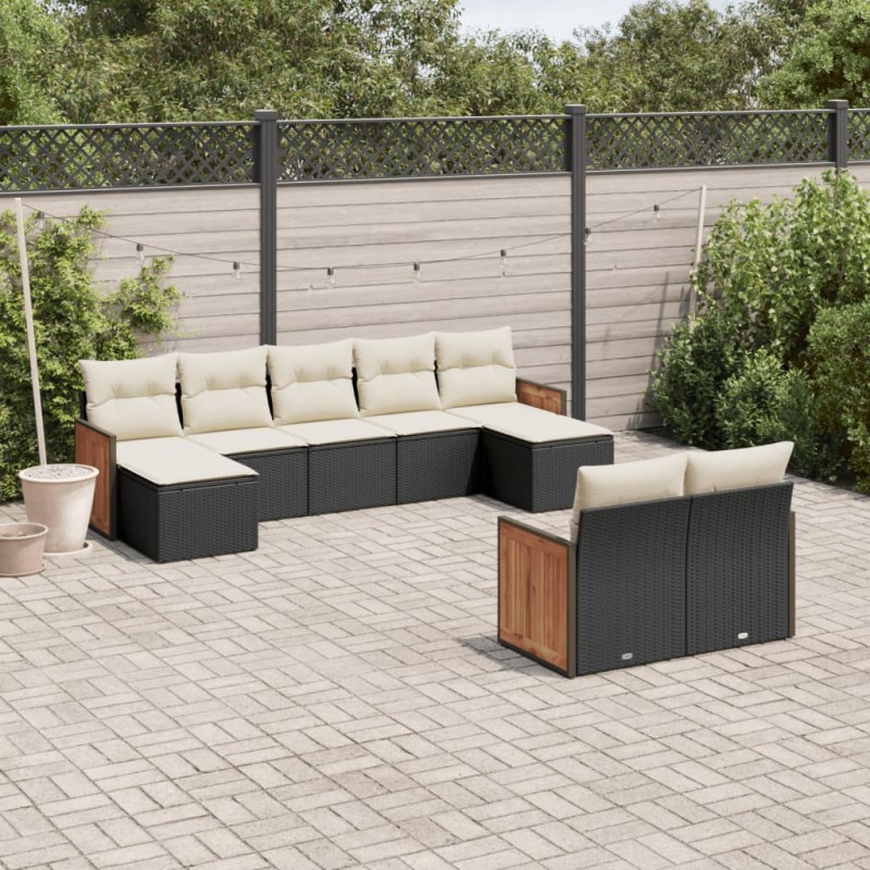 vidaXL Set de sofás de jardín 8 piezas y cojines ratán sintético negro vidaXL Set de sofás de jardín 8 piezas y cojines ratán sintético negro