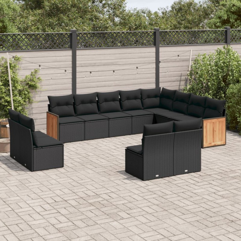 vidaXL Set de sofás de jardín 12 piezas cojines ratán sintético negro vidaXL Set de sofás de jardín 12 piezas cojines ratán sintético negro