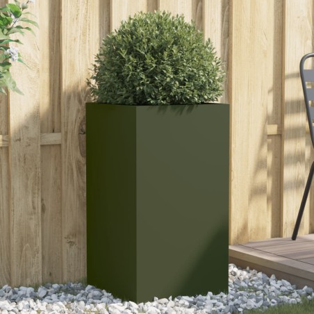 vidaXL Jardinera de acero laminado en frío verde oliva 42x38x75 cm