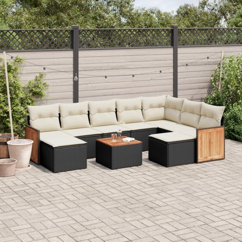 vidaXL Set de sofás de jardín 10 pzas cojines ratán sintético negro vidaXL Set de sofás de jardín 10 pzas cojines ratán sintético negro