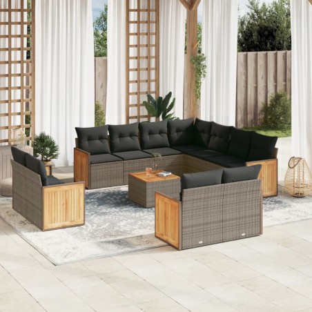 vidaXL Set de sofás de jardín 12 pzas con cojines ratán sintético gris