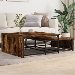 vidaXL Mesas de centro apilables 2 pzas madera y metal roble ahumado
