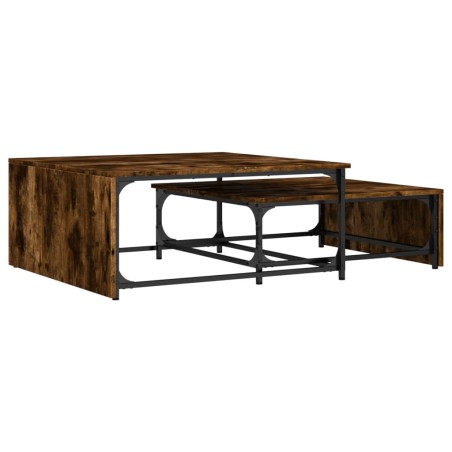 vidaXL Mesas de centro apilables 2 pzas madera y metal roble ahumado