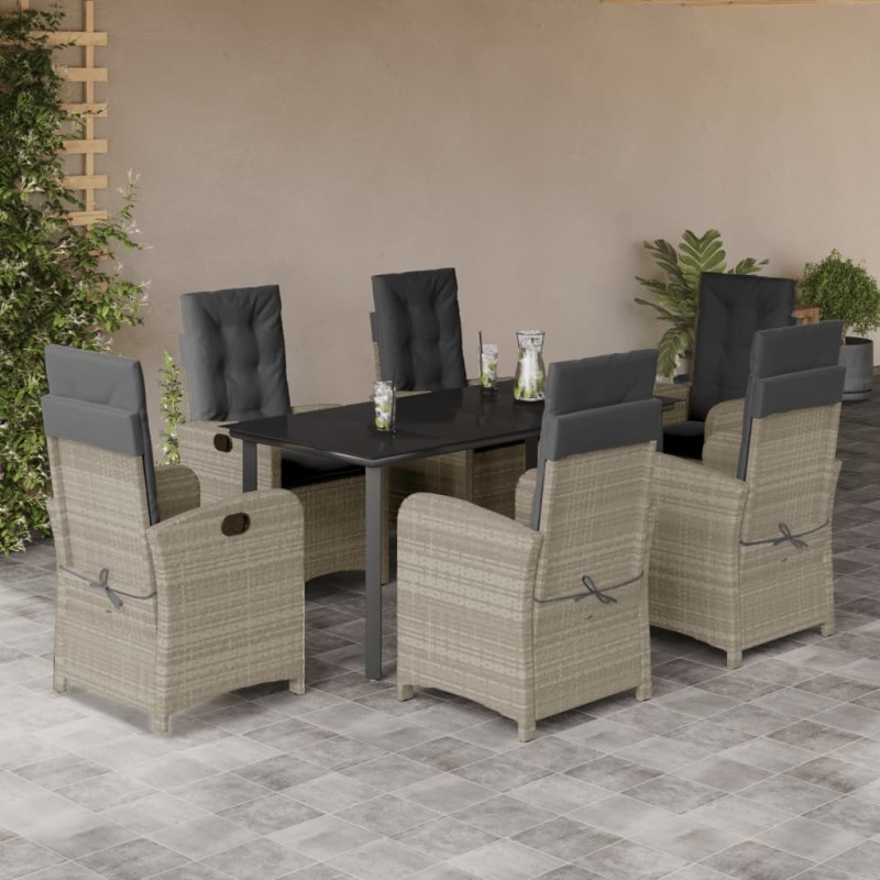 vidaXL Set comedor jardín 7 pzas y cojines ratán sintético gris claro vidaXL Set comedor jardín 7 pzas y cojines ratán sintético gris claro
