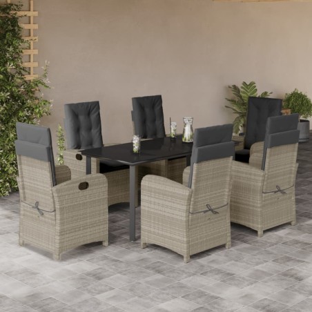 vidaXL Set comedor jardín 7 pzas y cojines ratán sintético gris claro