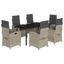 vidaXL Set comedor jardín 7 pzas y cojines ratán sintético gris claro