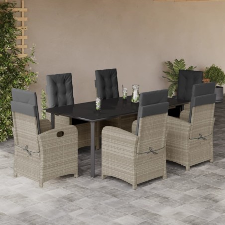 vidaXL Set comedor jardín 7 pzas y cojines ratán sintético gris claro