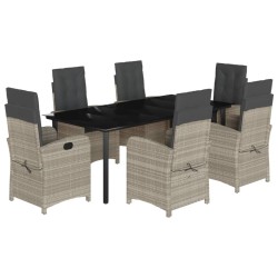 vidaXL Set comedor jardín 7 pzas y cojines ratán sintético gris claro