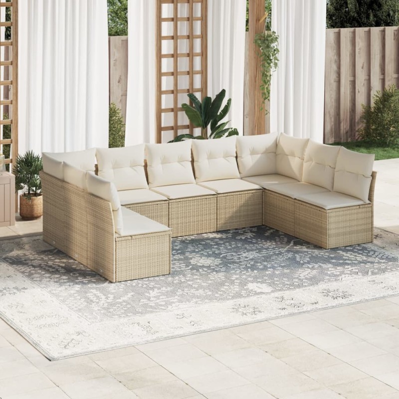 vidaXL Set de sofás de jardín 9 pzas con cojines ratán sintético beige vidaXL Set de sofás de jardín 9 pzas con cojines ratán sintético beige