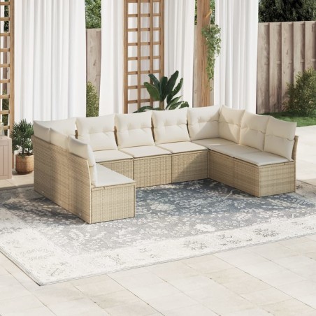 vidaXL Set de sofás de jardín 9 pzas con cojines ratán sintético beige