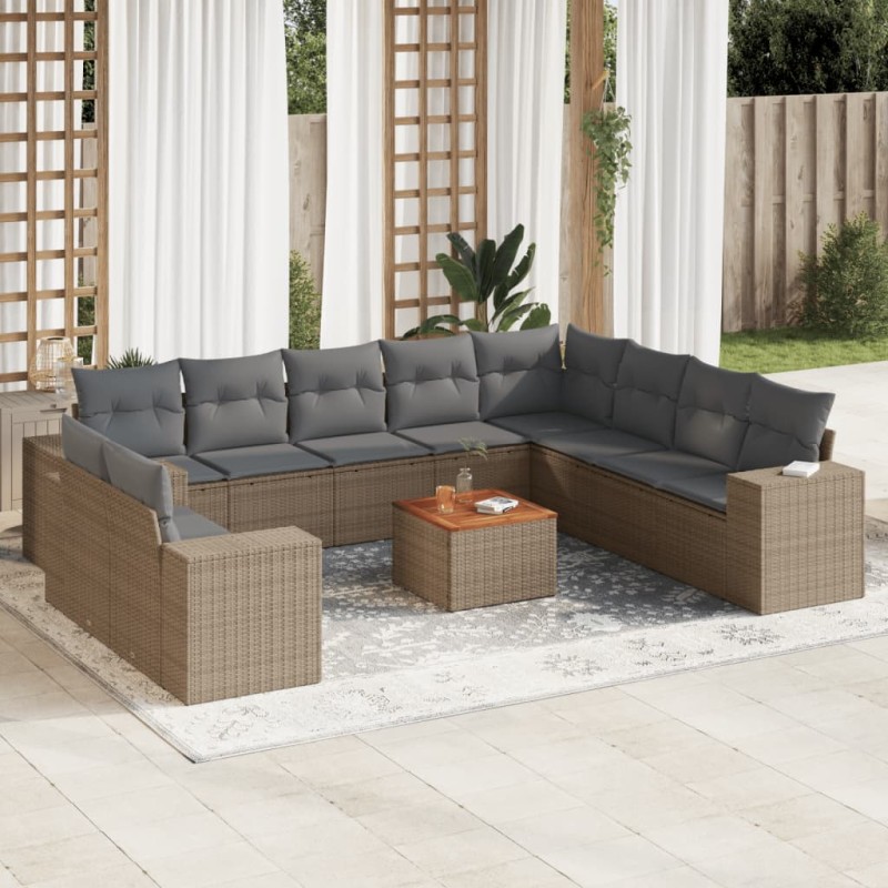 vidaXL Set de sofás de jardín 11pzas con cojines ratán sintético beige vidaXL Set de sofás de jardín 11pzas con cojines ratán sintético beige