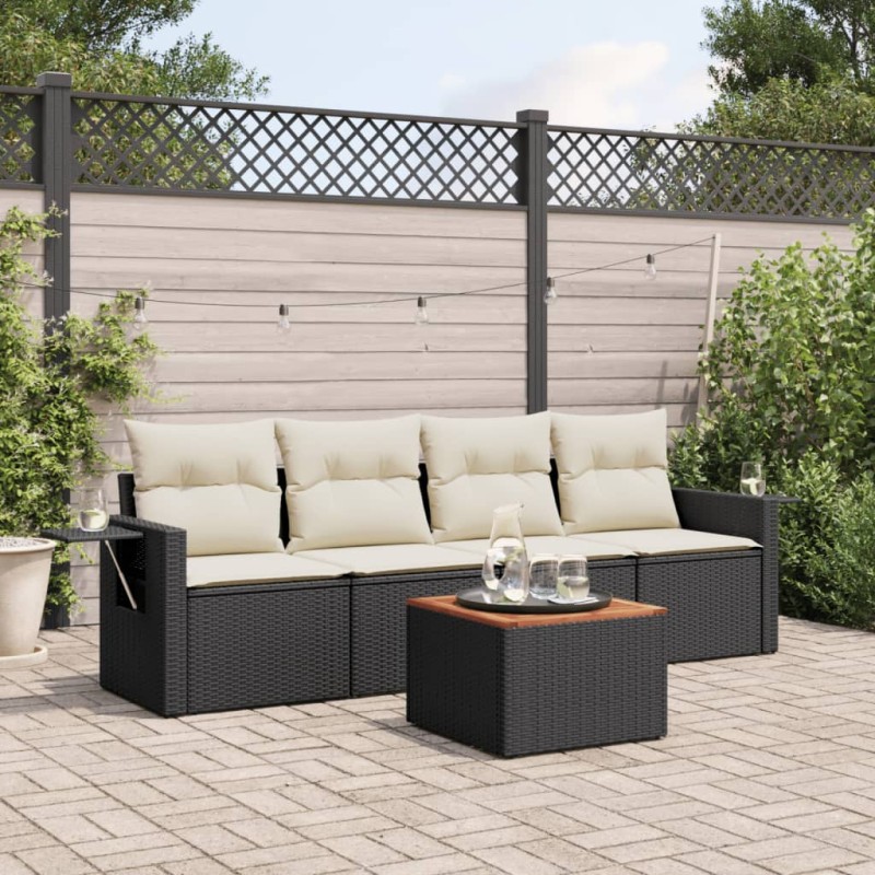vidaXL Set de muebles de jardín 5 pzas y cojines ratán sintético negro vidaXL Set de muebles de jardín 5 pzas y cojines ratán sintético negro