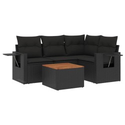 vidaXL Set de muebles de jardín 5 pzas y cojines ratán sintético negro