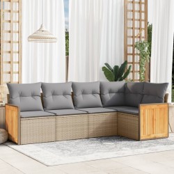 vidaXL Juego de sofás jardín con cojines 5 pzas ratán sintético beige