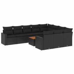 vidaXL Set de sofás de jardín 11 pzas y cojines ratán sintético negro