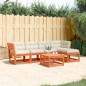 vidaXL Set de sofás jardín 5 pzas con cojines madera pino marrón cera vidaXL Set de sofás jardín 5 pzas con cojines madera pino marrón cera
