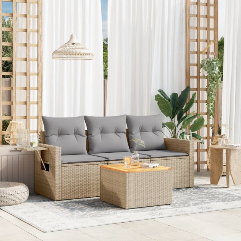 vidaXL Juego de sofás jardín con cojines beige mezcla 4 pzas ratán PE vidaXL Juego de sofás jardín con cojines beige mezcla 4 pzas ratán PE