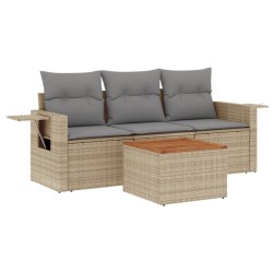 vidaXL Juego de sofás jardín con cojines beige mezcla 4 pzas ratán PE