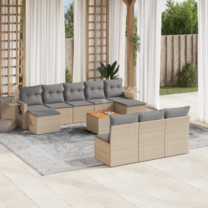 vidaXL Juego de sofás jardín con cojines beige mezcla 11 pzas ratán PE vidaXL Juego de sofás jardín con cojines beige mezcla 11 pzas ratán PE