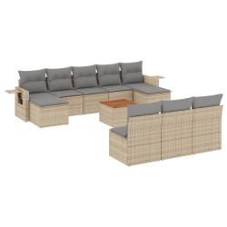 vidaXL Juego de sofás jardín con cojines beige mezcla 11 pzas ratán PE