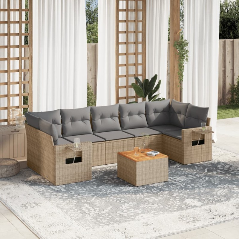 vidaXL Juego de sofás jardín con cojines beige mezcla 8 pzas ratán PE vidaXL Juego de sofás jardín con cojines beige mezcla 8 pzas ratán PE