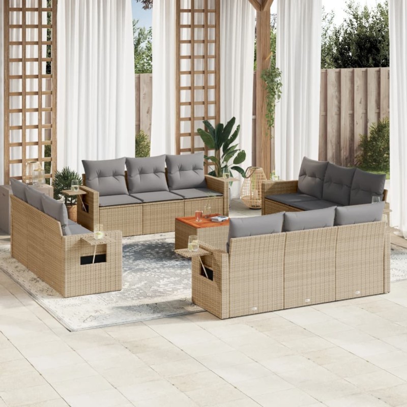 vidaXL Juego de sofás jardín con cojines beige mezcla 13 pzas ratán PE vidaXL Juego de sofás jardín con cojines beige mezcla 13 pzas ratán PE