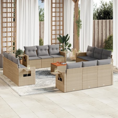 vidaXL Juego de sofás jardín con cojines beige mezcla 13 pzas ratán PE
