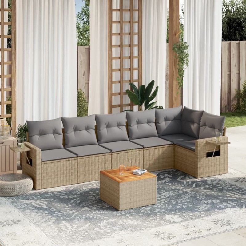 vidaXL Juego de sofás jardín con cojines beige mezcla 7 pzas ratán PE vidaXL Juego de sofás jardín con cojines beige mezcla 7 pzas ratán PE