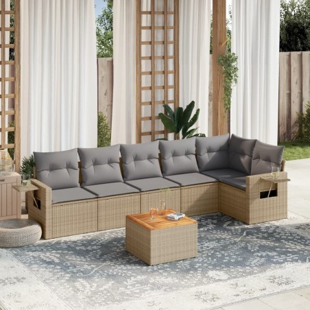vidaXL Juego de sofás jardín con cojines beige mezcla 7 pzas ratán PE