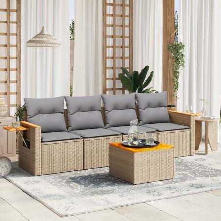 vidaXL Juego de sofás jardín con cojines 5 pzas ratán sintético beige