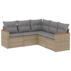 vidaXL Juego de sofás jardín con cojines 5 pzas ratán sintético beige