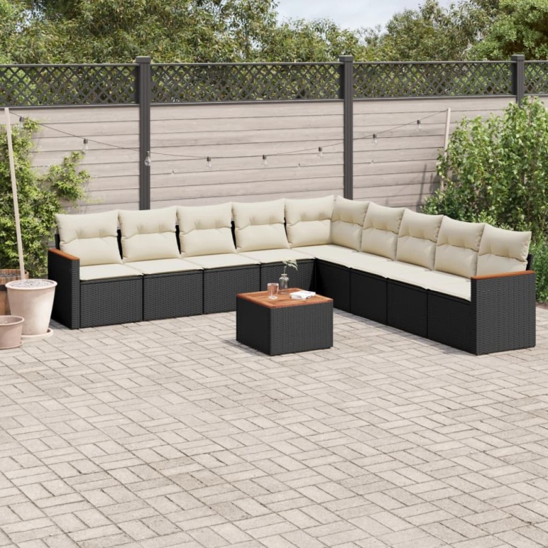 vidaXL Set de sofás de jardín 10 pzas cojines ratán sintético negro vidaXL Set de sofás de jardín 10 pzas cojines ratán sintético negro