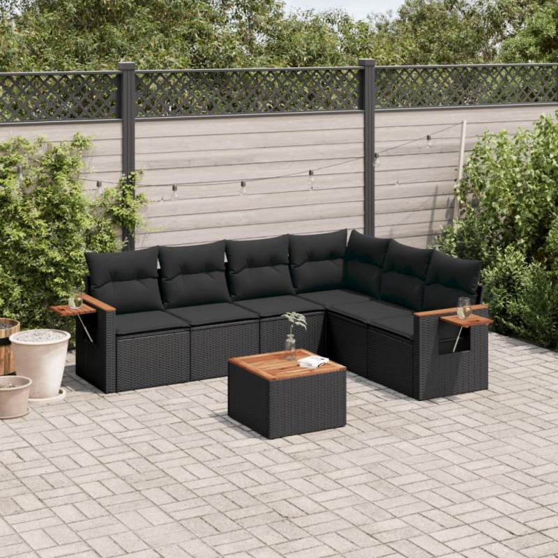 vidaXL Set de comedor de jardín 7 pzas y cojines ratán sintético negro vidaXL Set de comedor de jardín 7 pzas y cojines ratán sintético negro