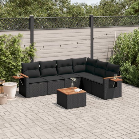 vidaXL Set de comedor de jardín 7 pzas y cojines ratán sintético negro