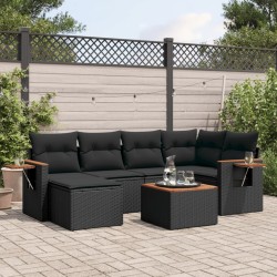 vidaXL Set de comedor de jardín 7 pzas y cojines ratán sintético negro
