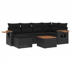 vidaXL Set de comedor de jardín 7 pzas y cojines ratán sintético negro