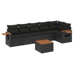 vidaXL Set de comedor de jardín 7 pzas y cojines ratán sintético negro